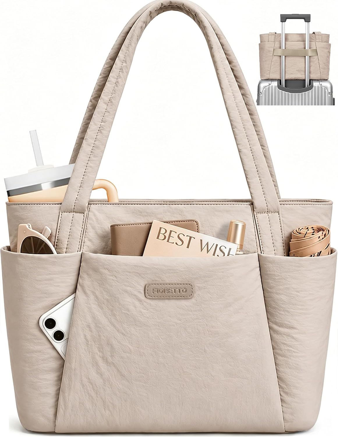 FIORETTO Puffer Tote Bag for Women, Work Tote Bag with Laptop Compartment, Zipper & Pockets for Travel, Nursing, College