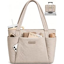 FIORETTO Puffer Tote Bag for Women, Work Tote Bag with Laptop Compartment, Zipper & Pockets for Travel, Nursing, College