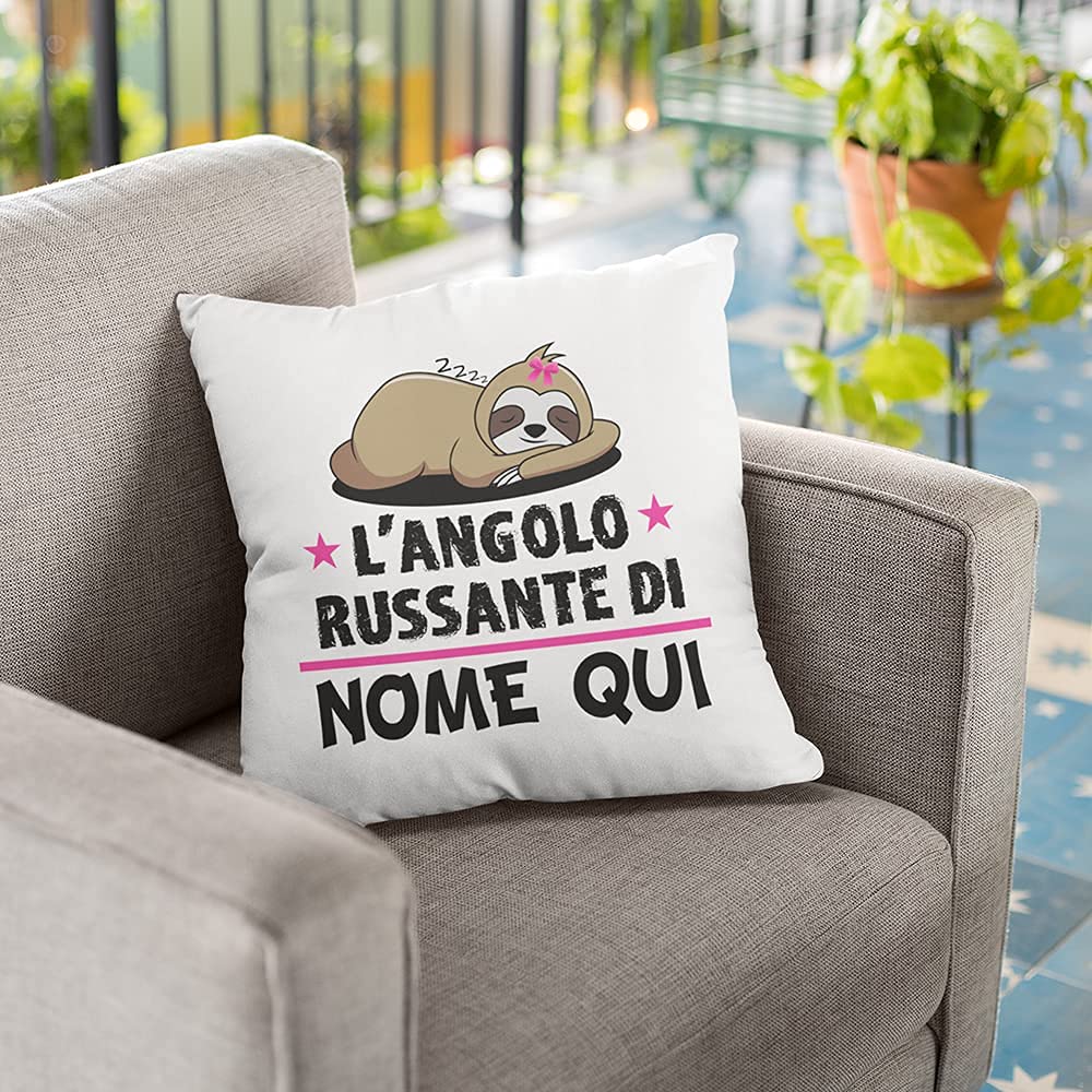 Vulfire Cuscino personalizzabile L'angolo russante, Cuscino personalizzato 40x40 cm per chi russa, Idea Regalo per Natale, Regalo compleanno - con Imbottitura (Bianco 2, 40_x_40_cm