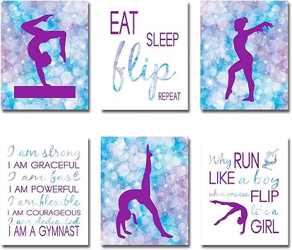 Mirabuy Set of 6 Unframed Gymnastics Wall Art, Gymnastics Wall Decor, Gymnast Wall Art 8" x 10"