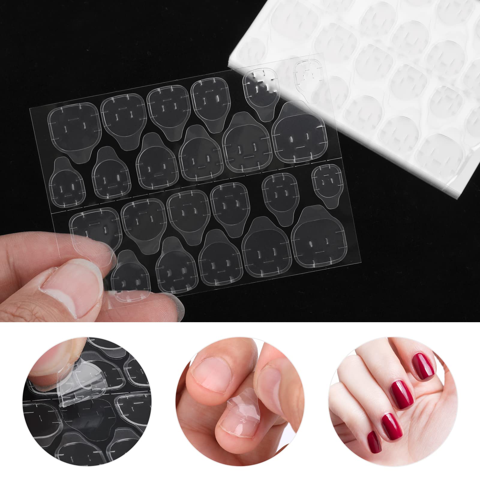 TIESOME Plastry samoprzylepne do paznokci, 30 arkuszy, 720 sztuk, naklejki samoprzylepne do paznokci, dwustronne, przezroczyste, chroniące, do studia paznokci, naklejki dla kobiet, zdobienie paznokci