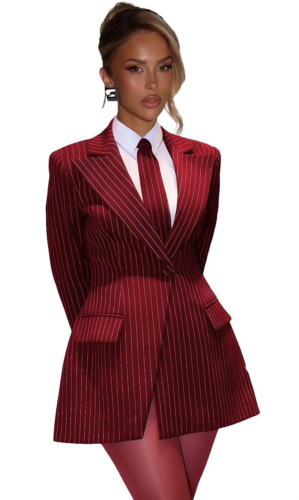 Pinstripe Blazer Dress for Women Sexy Elegant V Neck Womens Blazer Dress 1 Button Long Sleeve Jacket Dresses