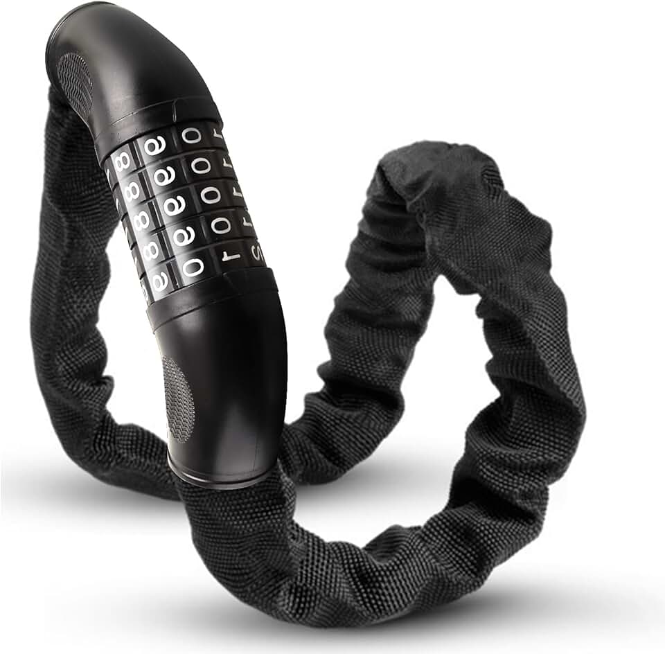 Cadeado de Bicicleta Solviva com Cadeado de 5 Dígitos – Corrente Antifurto de Alta Segurança, 100 cm, 6 mm de Espessura, Sem Chave, Ideal para Bicicletas, Motos, Patinetes, Portas e Portões