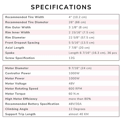 Miniatura 4 de AW Kit de bicicleta de rueda delantera eléctrica de 26 x 4 pulgadas, kit de conversión de bicicleta eléctrica de 48 V, kit de motor de cubo de 1000