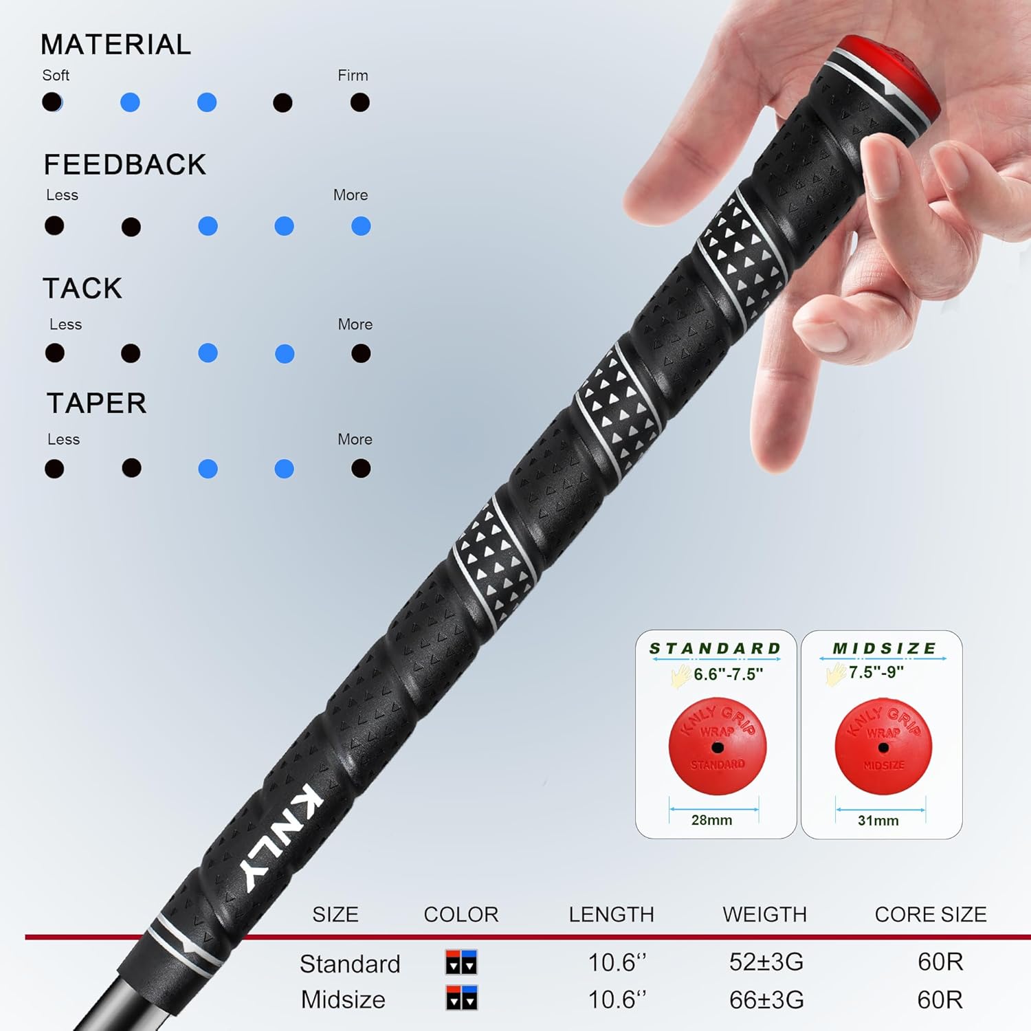 KNLY Wrap Golf Grips Set of 13- Triangular Concave Texture Control Technology, All-Weather Performance Rubber Golf Club Grips, Standard/Midsize,13 Grips with 15 Tapes and 13 Grips with All Repair Kits for Choice