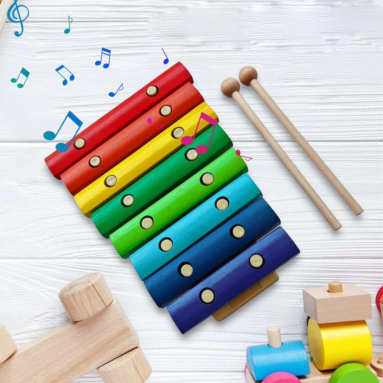 Xilófono Instrumento Musical De Xilófono De Madera De 8 Notas Con 2 Mazos De Madera Instrumento De Percusión De Teclas Coloridas De Madera De Abedul