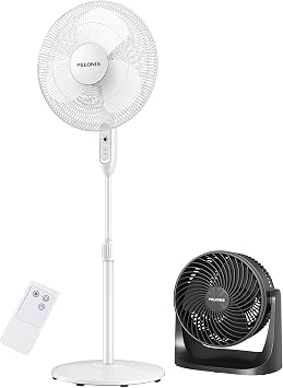 PELONIS 16 Pedestal Fan & 7 Table Fan Bundle - Remote, Adjustable, 3-Speed, Timer, Black
