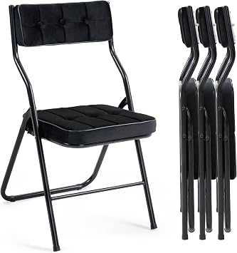 HOMEFUN Padded Folding Chairs 4 Pack - Foldable Dining Chair with Cushion, Portable and Assembled Extra Seat for Guests Kitchen Office Wedding Party Black