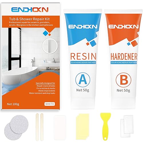 Bath Repair Kit White, Endhokn Enamel, Porcelain, Acrylic, Fiberglass, Ceramic Sink, Tub Tile Toilet Shower Kit & Tray & Chip & Pedestal Crack Hole Scratches Repair