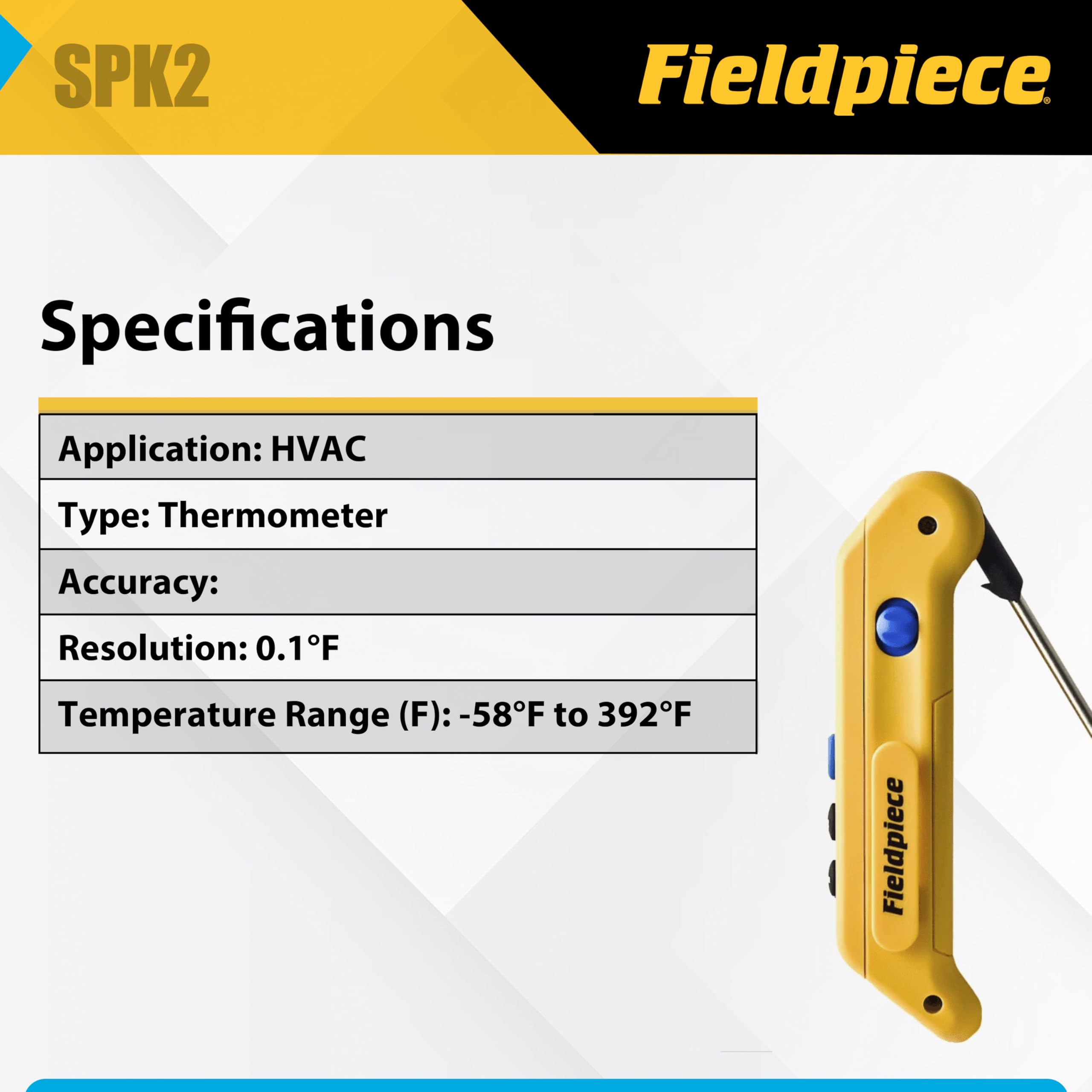 Fieldpiece spk2 plegable bolsillo in-duct termómetro con Max/Min Hold y sonda de acero inoxidable