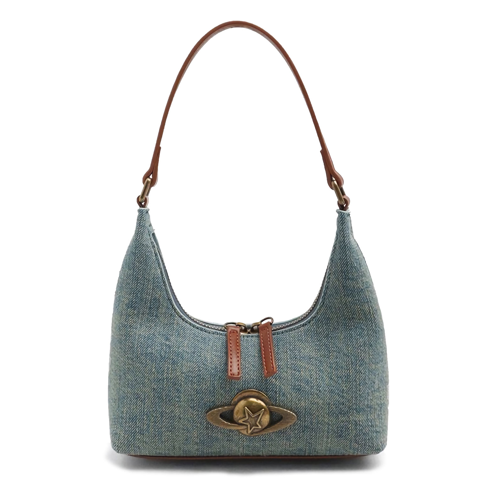 Bolso mini bandolera de mezclilla para mujer azul miniatura 7