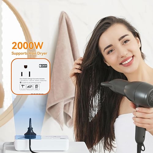 Miniatura 10 de BESTEK Adaptador de convertidor de corriente 220V a 110V Convertidor de voltaje Adaptador de salida internacional con 6A 4 puertos USB de carga y