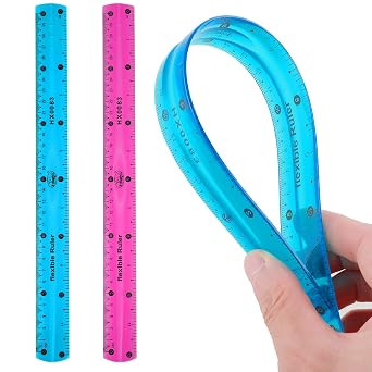 Vin Beauty 2 Pcs Flexible Ruler 30cm/12in Bendable Scale Ruler Plastic Clear Straight Edge Ruler Soft Shatterproof Ruler for Kids Students School Classroom Adults Office Stationary Pink, Blue