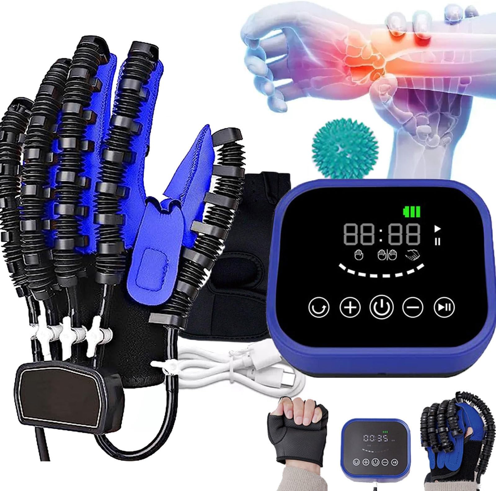 Rehabilitation Robot Gloves, Finger and Hand Function Rehabilitation Trainer for Stroke Hemiplegia Patients, Hand Exerciser Aids, Multiple Modes, Relieve Finger Stiffness LeftXL