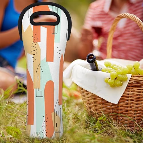 Miniatura 7 de Mularoka Bolsa de vino con diseño de dibujos animados, cilindro de casa de 5.1 x 15.6 pulgadas de neopreno, reutilizable, 25.4 fl oz, botella única,
