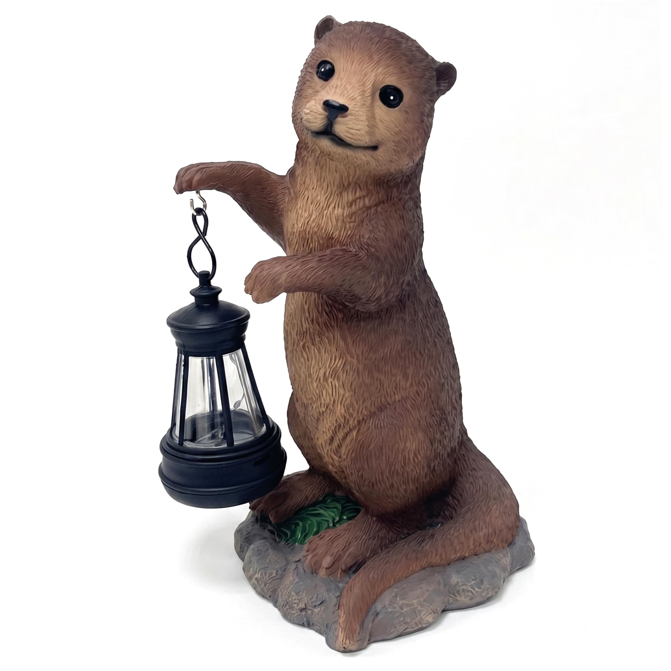 StaZamor 8 Inch Dark Brown Solar Garden Statue Otter Figurine with Lantern Light, Resin Outdoor Figurine, Yard Patio Decor, Night