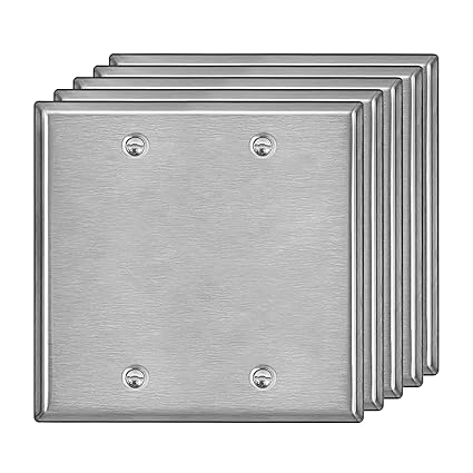 [5 Pack] BESTTEN 2-Gang No Device Blank Metal Wall Plate, Anti-Corrosion Stainless Steel Outlet Cover, Industrial Grade 304SS, Standard Size, Color Matched Screw Included, Silver