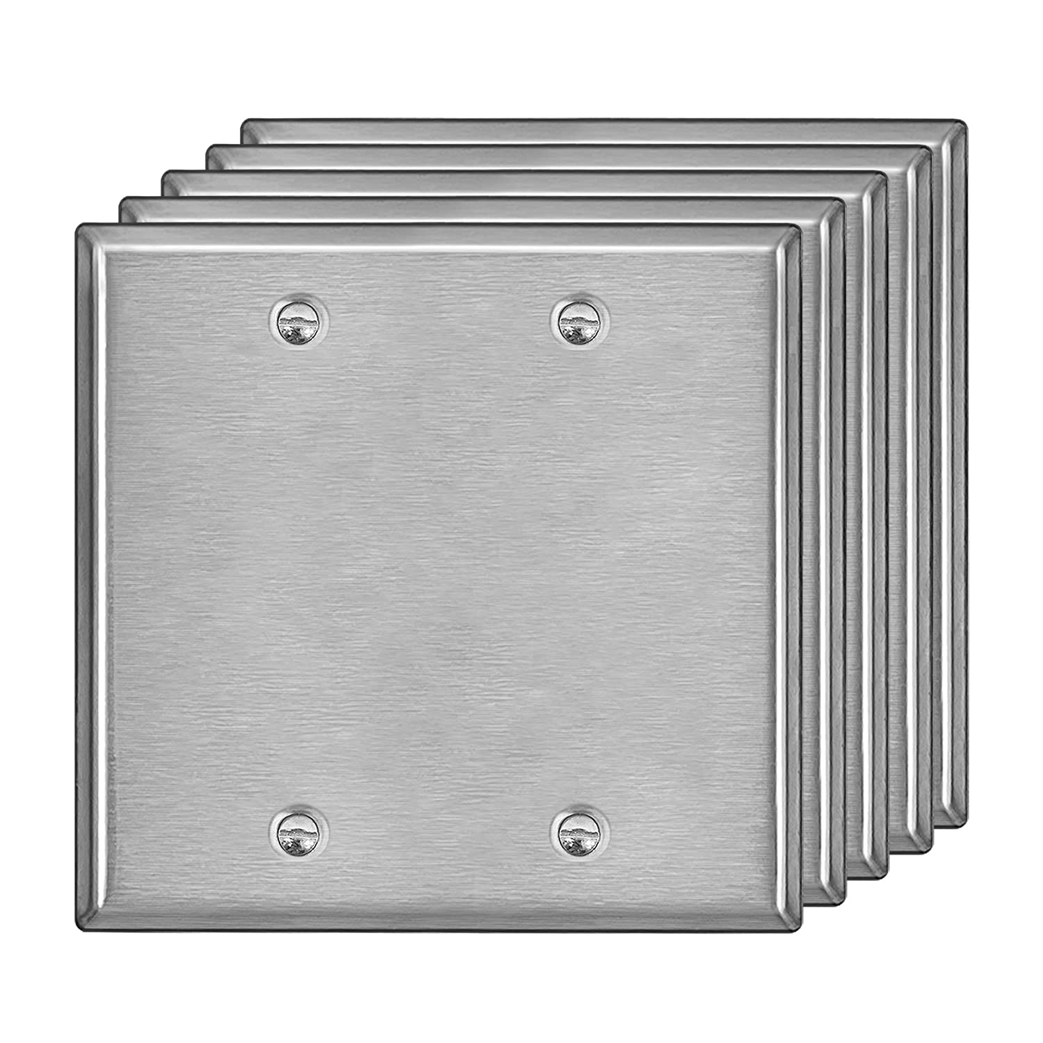 Photo 1 of 5 Pack BESTTEN 2-Gang No Device Metal Blank Wall Plate, Brushed Finish