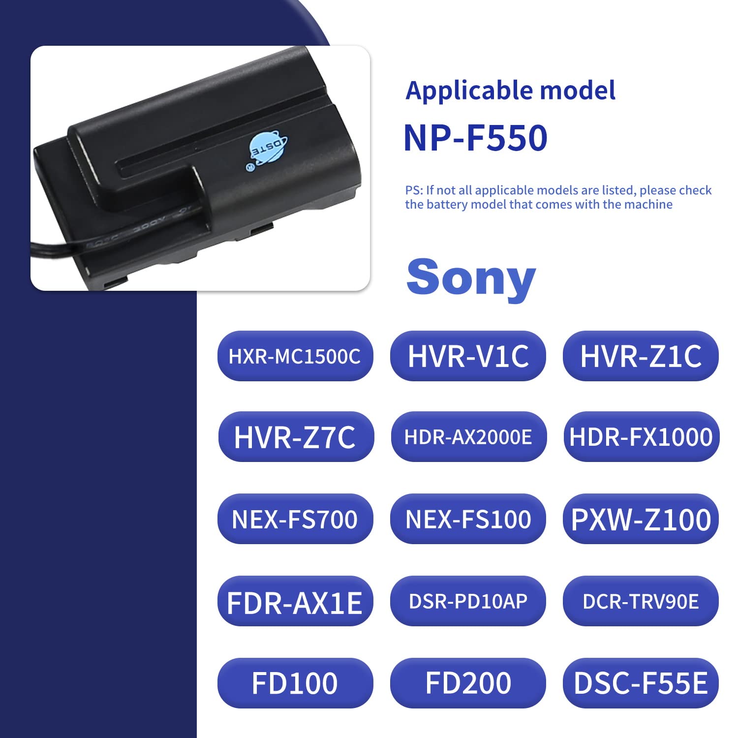 DSTE AC-F550 AC - Fuente de alimentación de CA DR-F550, Kit de batería ficticia Compatible con Sony NP-F550, NP-F330, NP-F530, NP-F570, CCD-RV100, CCD-RV200