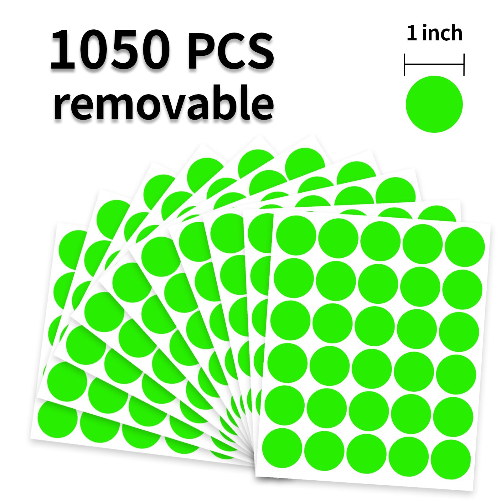 Lot de 1050 étiquettes rondes amovibles de 2,5 cm pour garage, vente de garage, étiquettes de prix, autocollants circulaires inscriptibles (vert fluo)