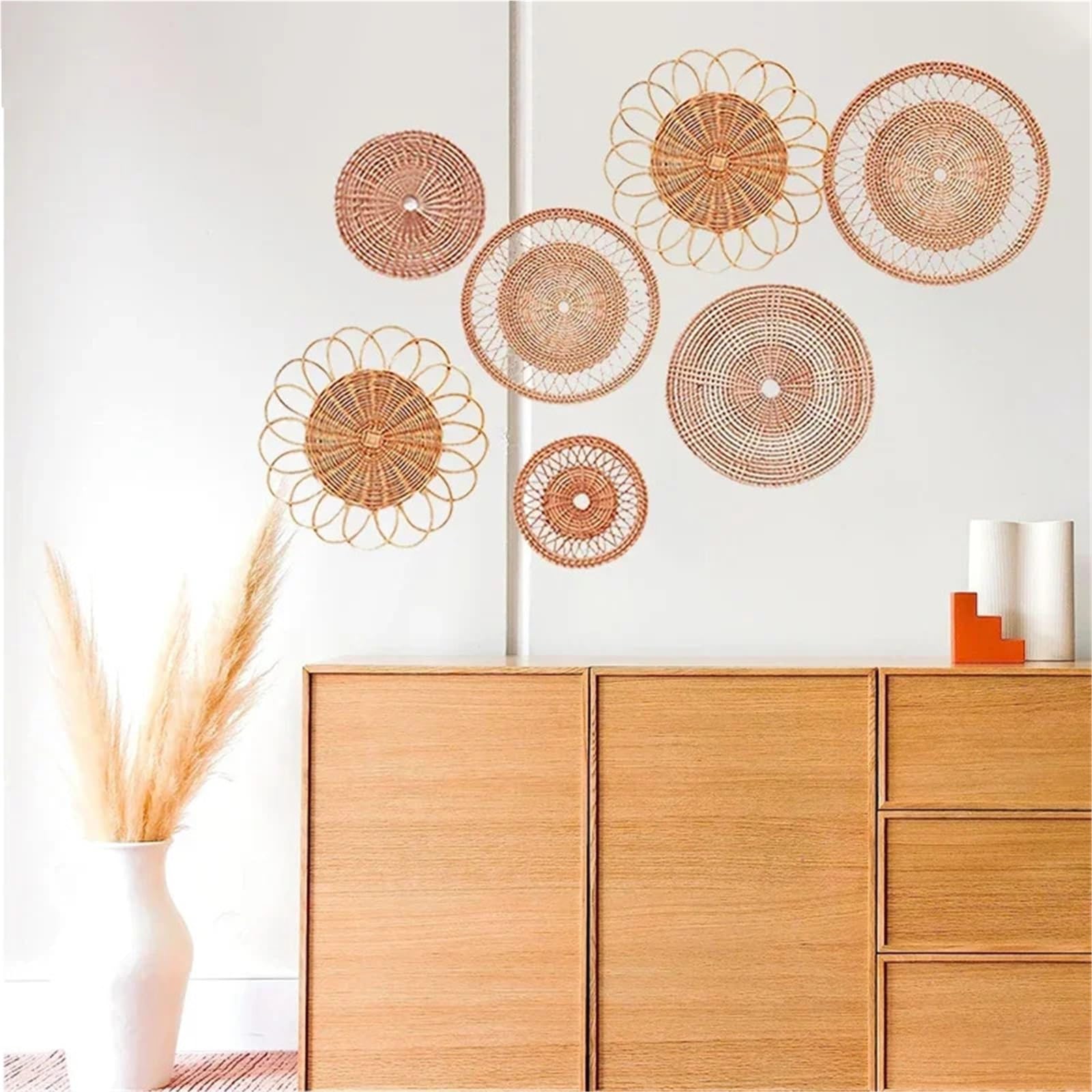 Cesta Mural de ratán Cesta de Pared Tejida, Juego de 5 cestas Colgantes de Mimbre for decoración de Pared, cestas de Pared Hechas a Mano for Sala de Estar y Dormitorio