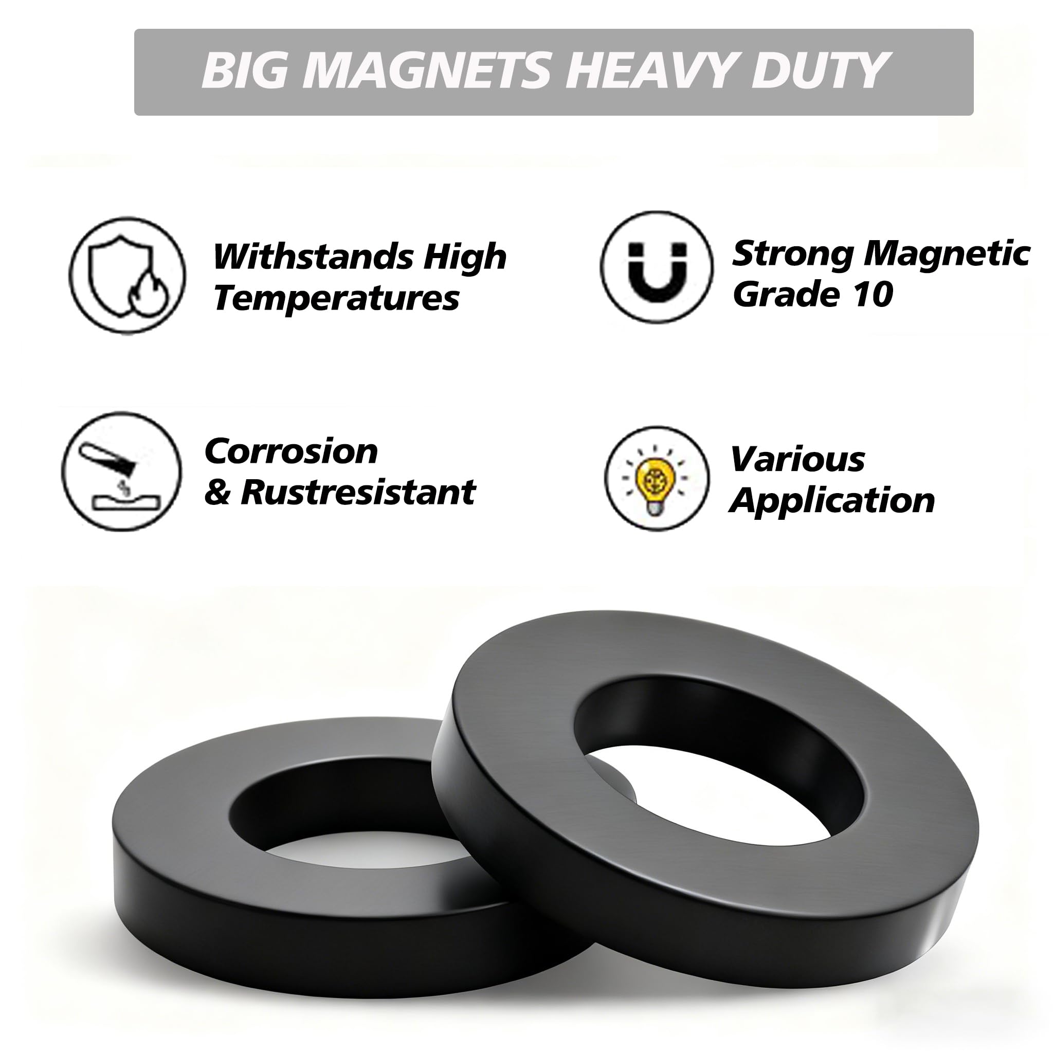 Magnétite en ferrite, diamètre 2,75 pouces, aimant de disque céramique circulaire lourd, avec des trous, pour l'industrie des projets de science de processus DIY, 2 par paquet