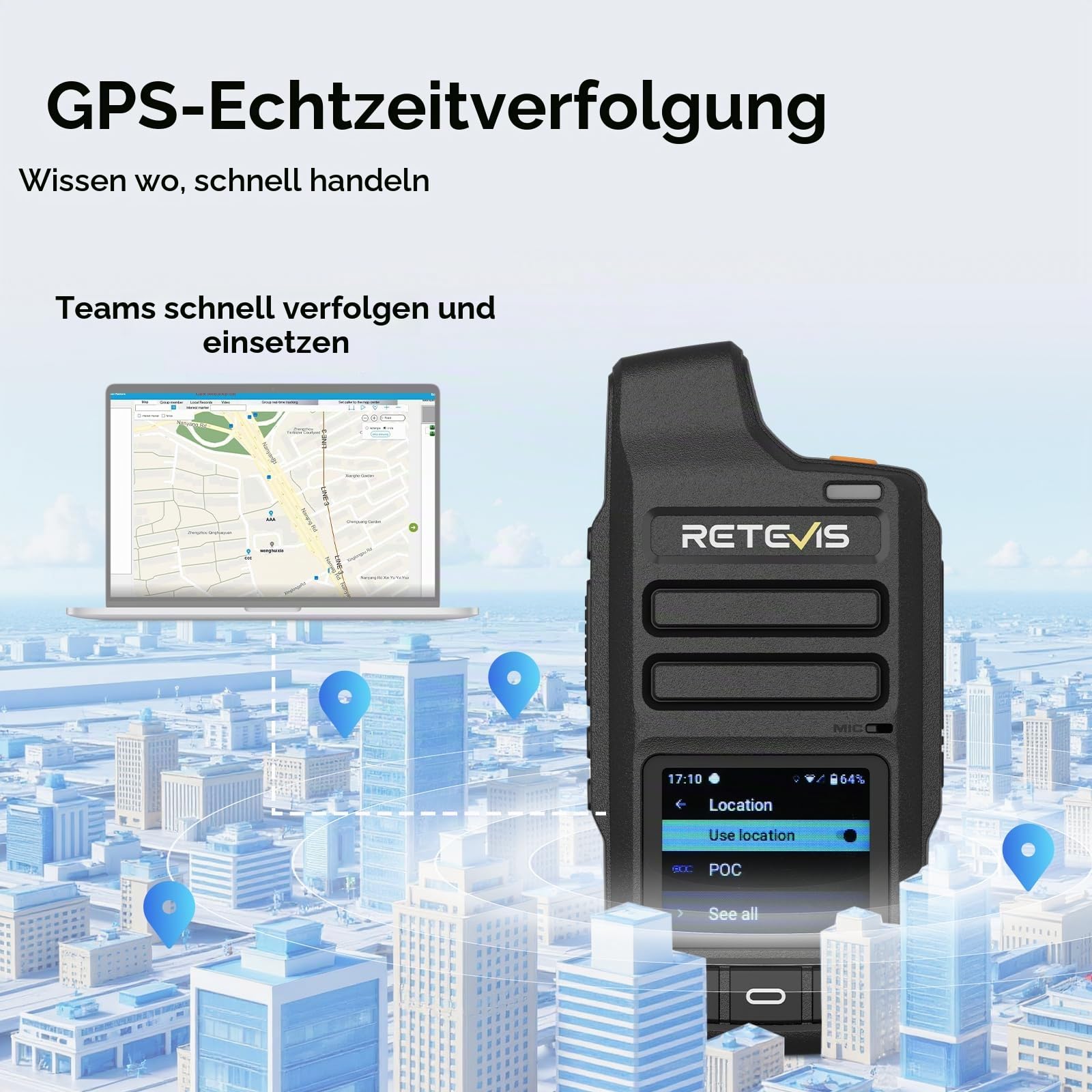 Retevis L71 4G Walkie Talkie,PoC-Funkgeräte Unterstützt WLAN und Zello | Radio mit Unbegrenzter Reichweite und Typ-C, 4000 mAh, Funkgerät für Familienausflüge im Freien (1 Stück, Schwarz)