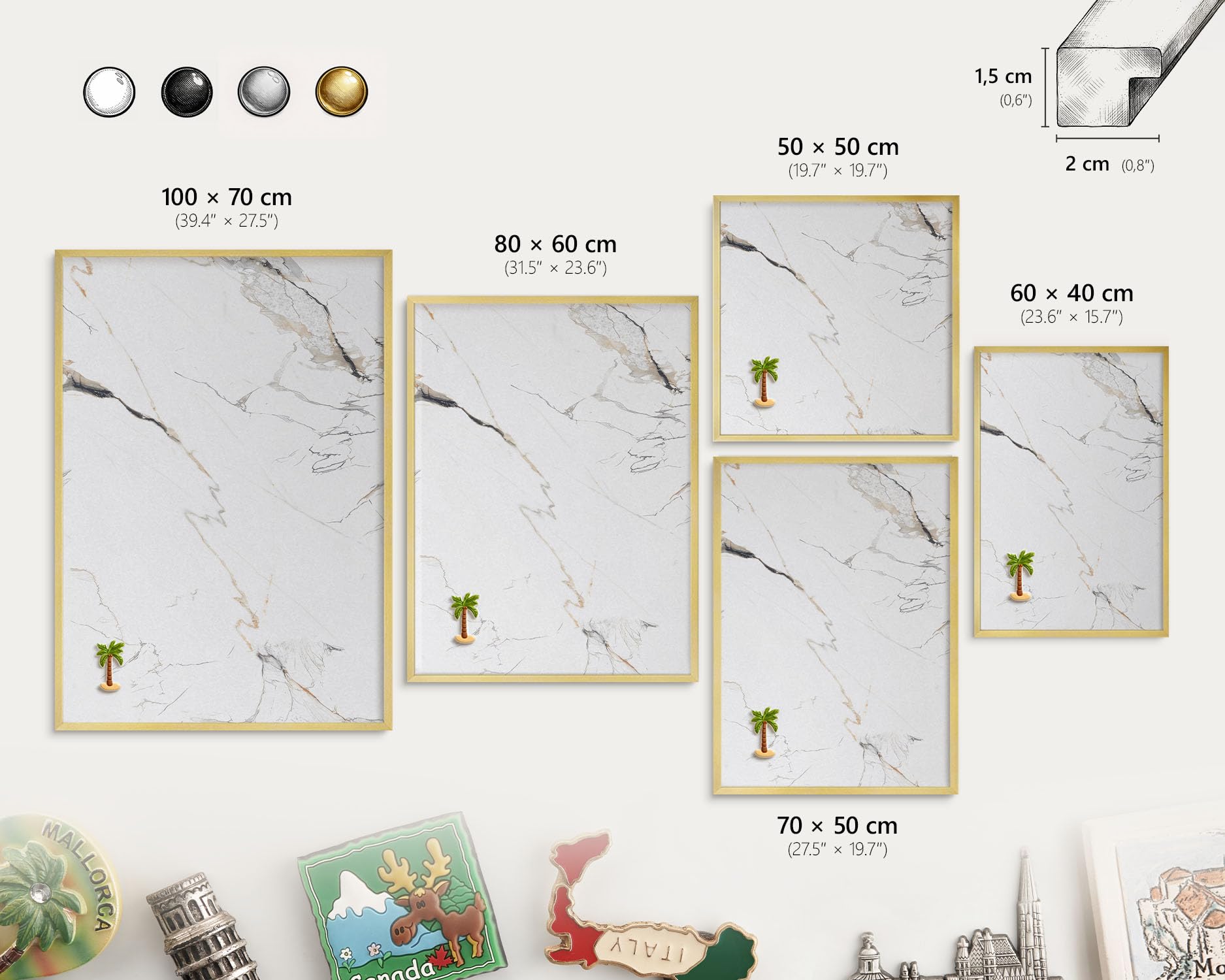 Panel Magnético Informativo 70x50 cm | con Marco Dorado | Elegancia Moderna | Montaje Fácil | Pizarra de Pared | Para Restaurante y Bar | Expositor para Menú, Ofertas del Día