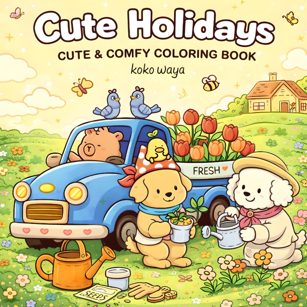 Cute Holidays Coloring Book: Cozy Festive Scenes with Adorable Animals for Relaxation Creativity Stress Relief
