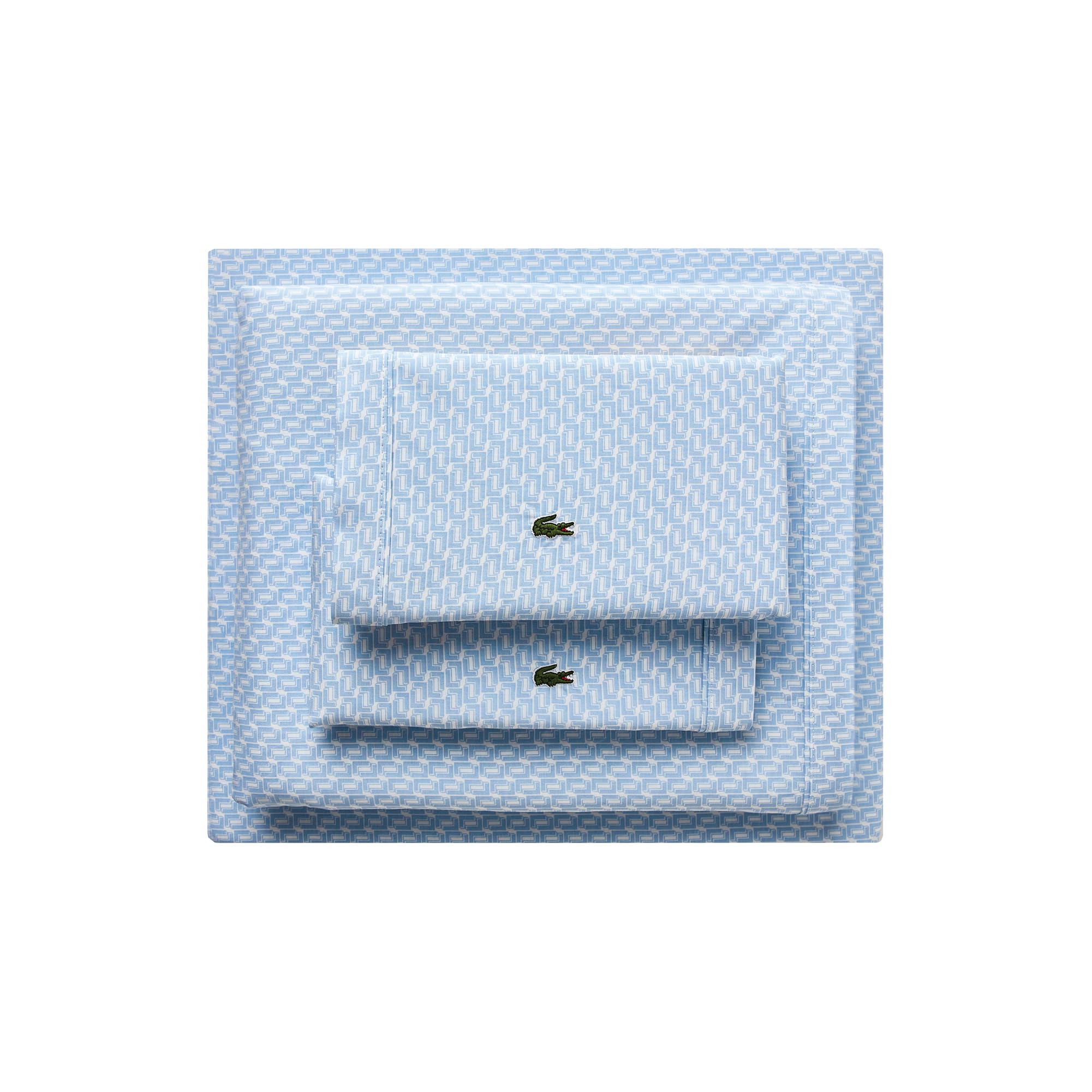 Lacoste Mini Geo Logo 100% Percale Cotton 4-Piece Sheet – Cool, Crisp, Matte, and Durable, Oeko-Tex Certified – Print, Open Air, Queen