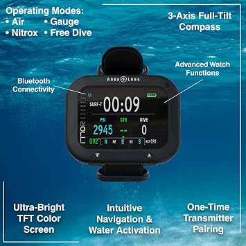Aqualung i770R Dive Computer w/USB - Durable Watch-Style Design, Digital Compass, 4 Operating Modes, Bright Color Screen, Bluetooth Connectivity, 3-Button Navigation & Nitrox Mix Capability