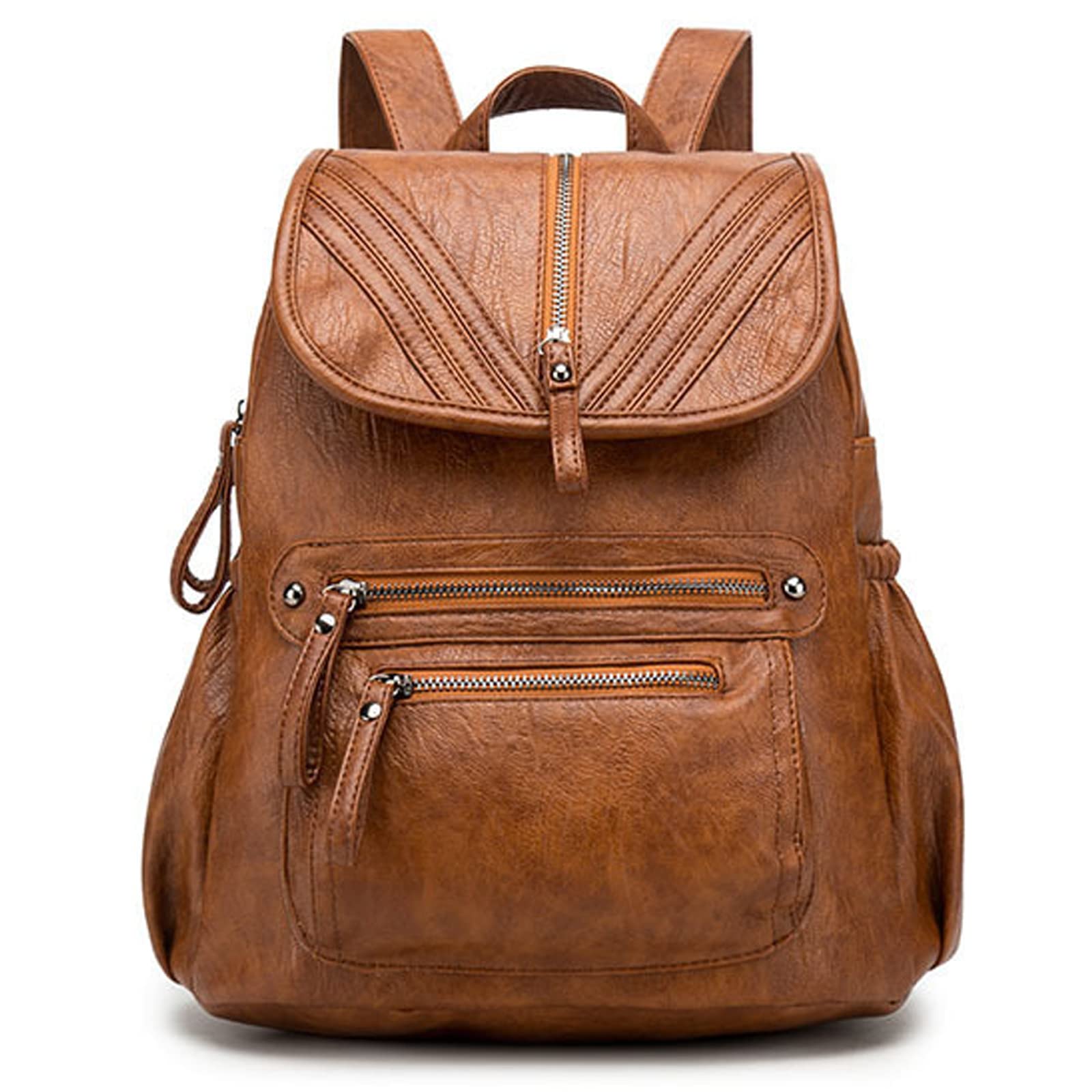 Mochila Mujer Cuero Impermeable Mochilas Señoras Moda Grande capacidad Casual Escuela Viaje Bolsa Marrón
