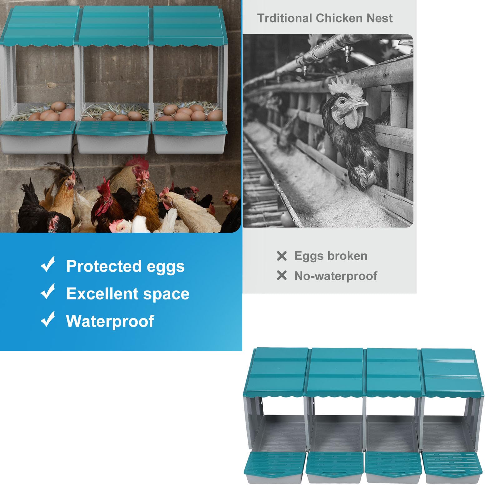 Caja Nido para Pollos PP, Caja para Poner Huevos de Gallina, Caja Nido de Metal, Soporte de Pared para Gallinas, Patos, Aves de Corral, Equipos de Gallinero con Orificios de (4