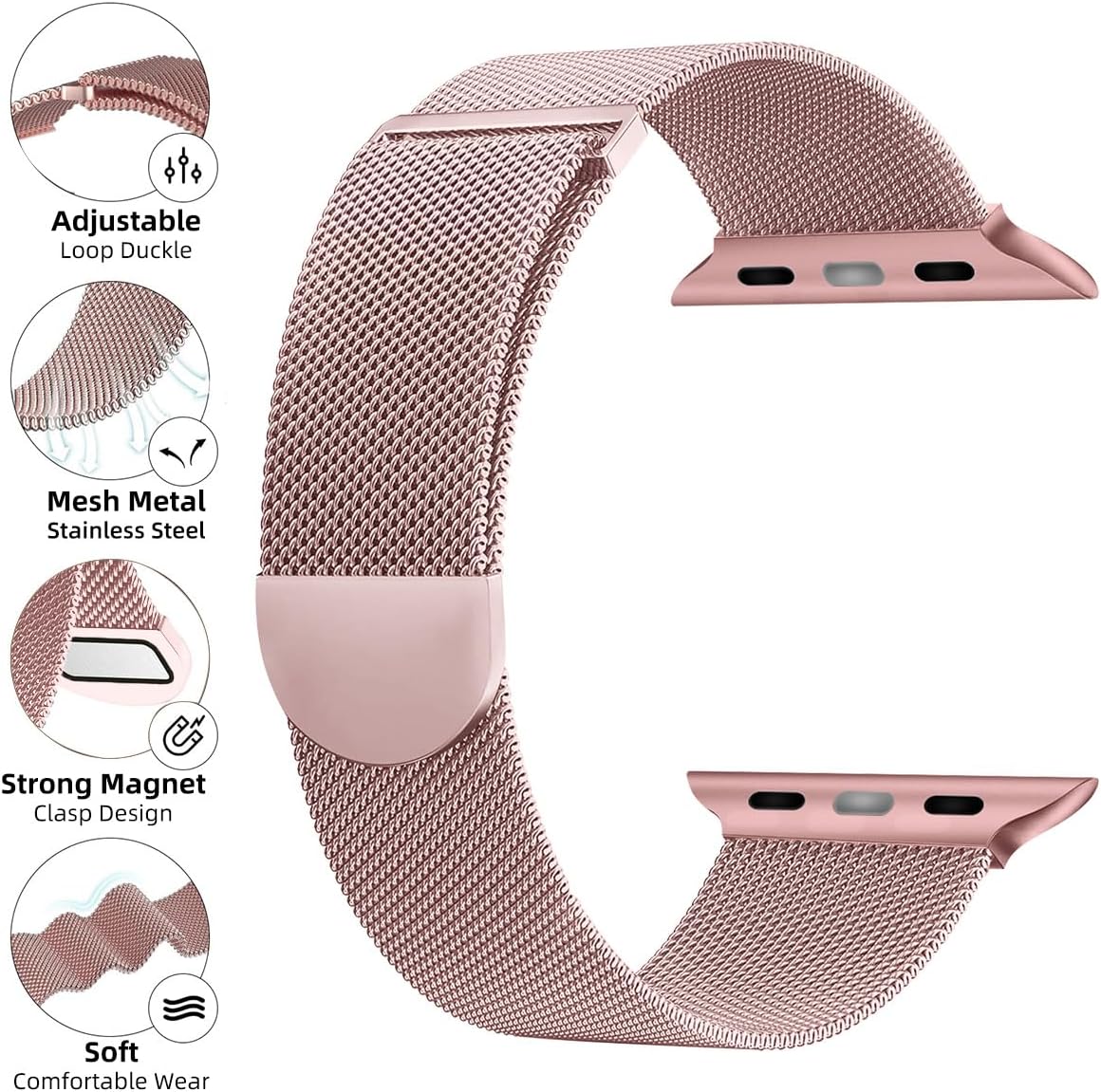 Magnetic Stainless Steel Mesh Strap, Compatible with Apple Watch 49mm 46mm 45mm 45mm 42mm 41mm 40mm 38mm Adjustable Metal Band for iWatch Series 11 10 9 8 7 6 5 4 3 2 1SE Ultra 2/Ultra Women Men image 3
