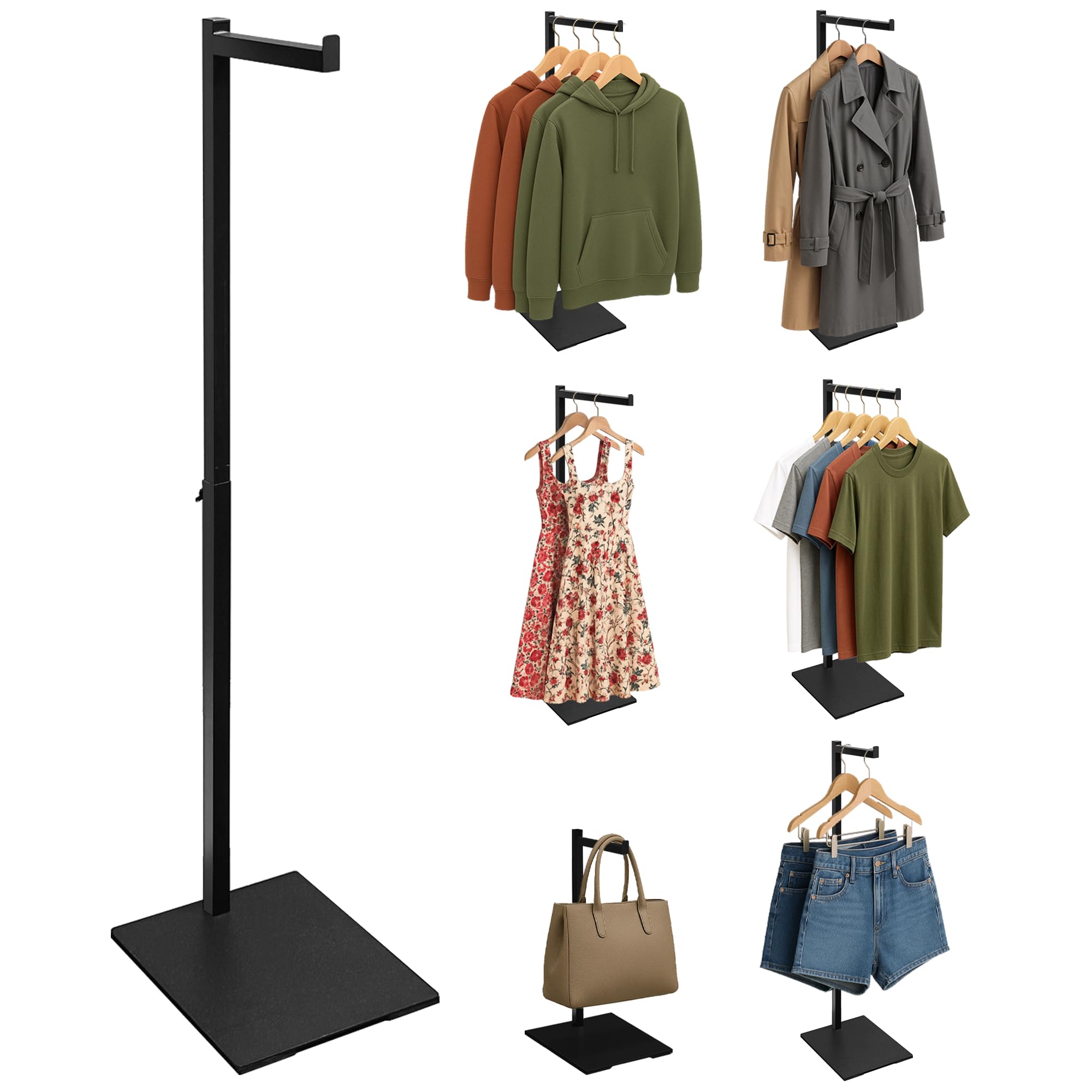 koretech Standing Clothes Rack, 21" - 36" Height Adjustable Clothes Hanger Rack Stand, Metal Clothes Rack, Clothing Display Rack, Garment Display
