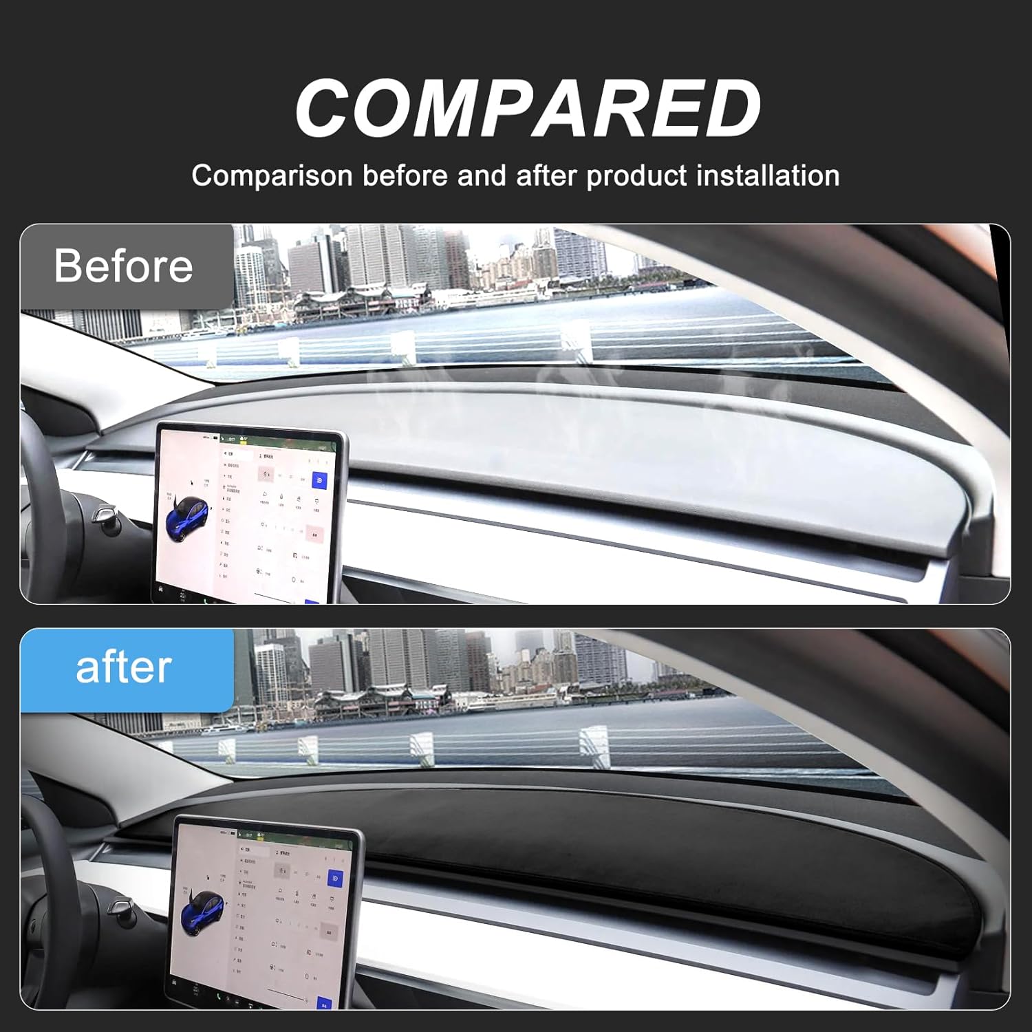 KUNGKIC Dashboard Dash Mat for Tesla Model Y 3 Flannel Carpet Pad 2017 2018 2019 2020 2021 2022 2023 Protecter Cover Interior Accessories Black