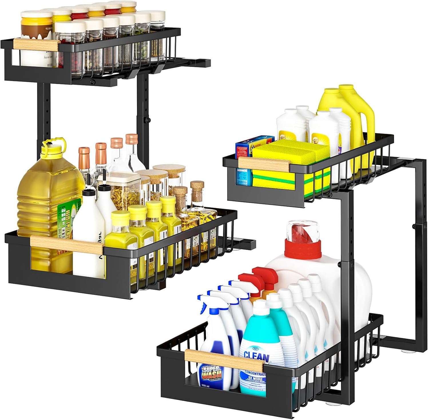 Under Sink Organizer 2-Pack Pull out Cabinet Organizer 2 Tier Metal Shelf Undersink Rack for Kitchen Bathroom Pantry Cabinet Organization and Storage, Black - Image 8