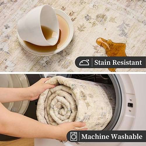 Miniatura 6 de Alfombras de área de 5 x 7 pies para dormitorio, antideslizantes, lavables, con diseño estampado desgastado, ultra suave, para sala de estar,