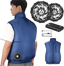 Sumeriy Air Conditioned Work Clothes, Vest, 30,000 mAh Large Capacity Battery Included, Ultra High Output, Work Clothes with Fan, Fan Battery Set, Thin, Ultra Lightweight, 4 Adjustable Levels, High