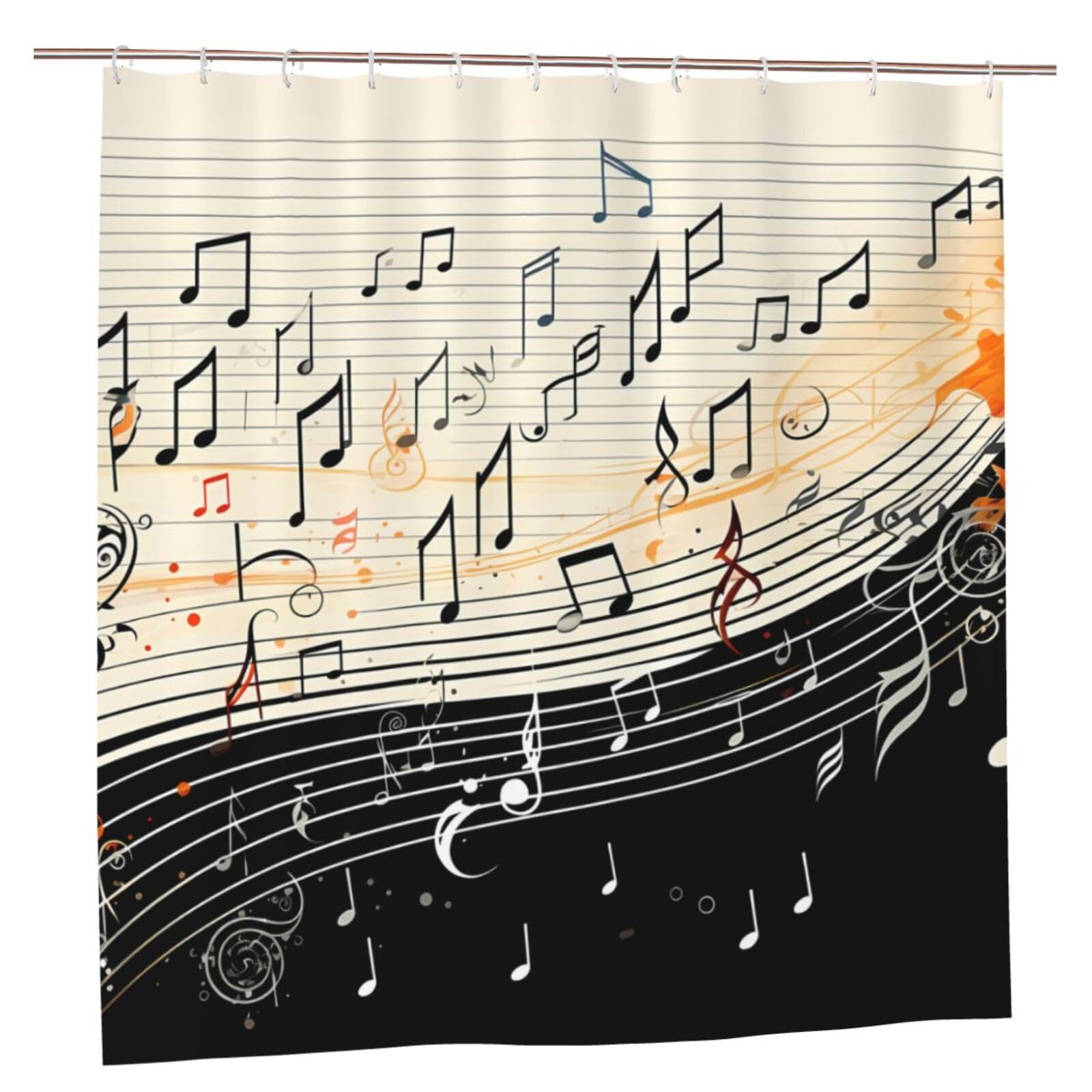Rideau de douche imperméable pour éviter l'eau au sol motif musique 183cm