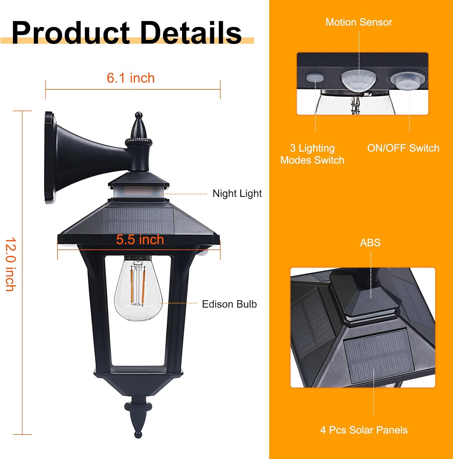 Solar Wall Lights Outdoor with 3 Lighting Modes & Motion Sensor, Dusk to Dawn LED Wall Lantern Porch Sconce Waterproof Exterior for Barn Patio Garage Garden Farmhouse Door, 2 Types of Wall Mount