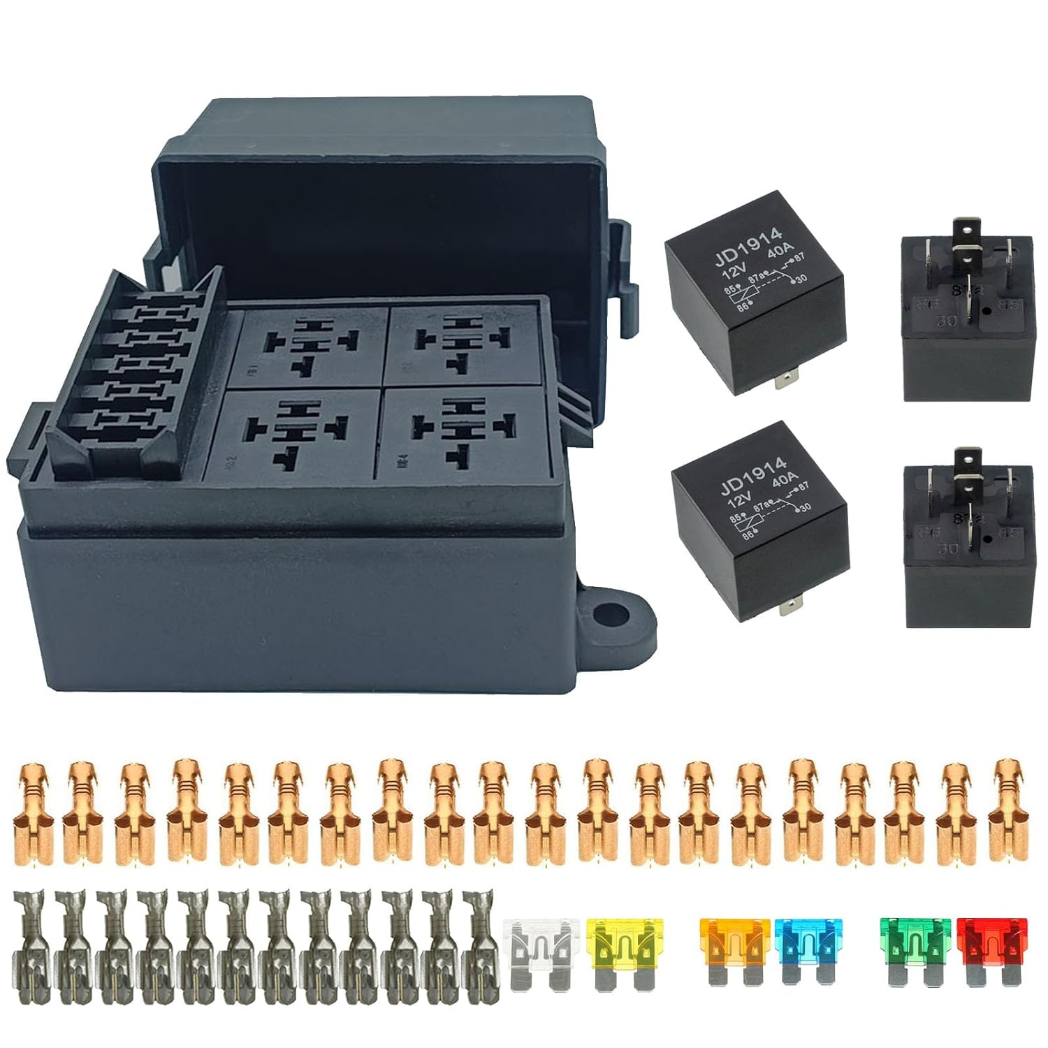 TIERXIALY Relay Fuse Block with terminals and Relays Slots car Fuse Relay Box Universal Circuit Control Controller12V-24V On/Off Switch Panel for Car SUV Truck (4Relays 6Fuses Slots & Terminals)