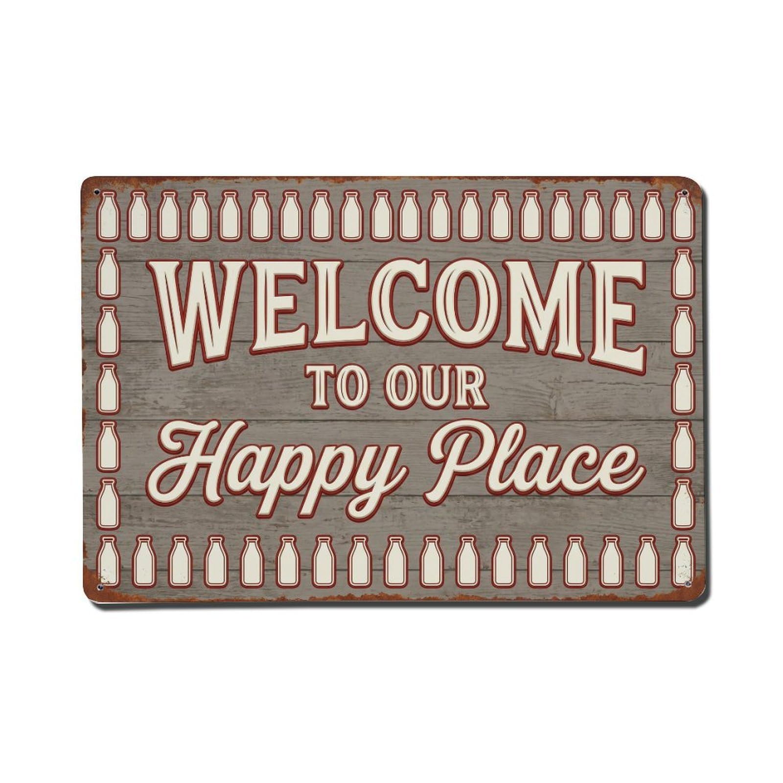 Welcome To Our Happy Place Dairy Farm Metal Tin Sign Plaque Wall Decor for Cafe, Club Bar, Office, Home Garden Metal Poster 8x12Inch