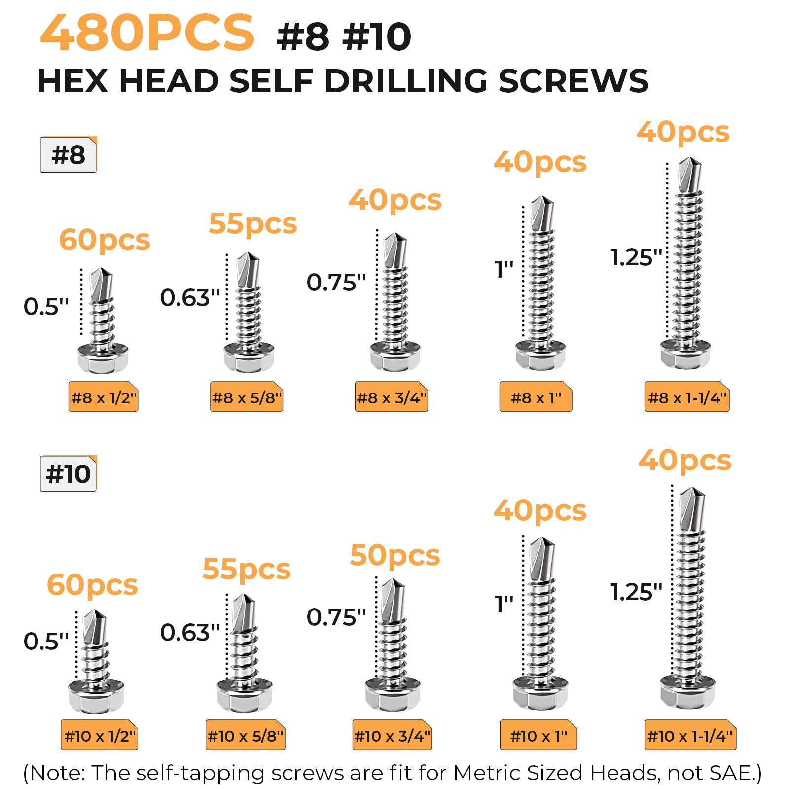 480PCS Self Tapping Screws - Metal & Sheet Metal -2