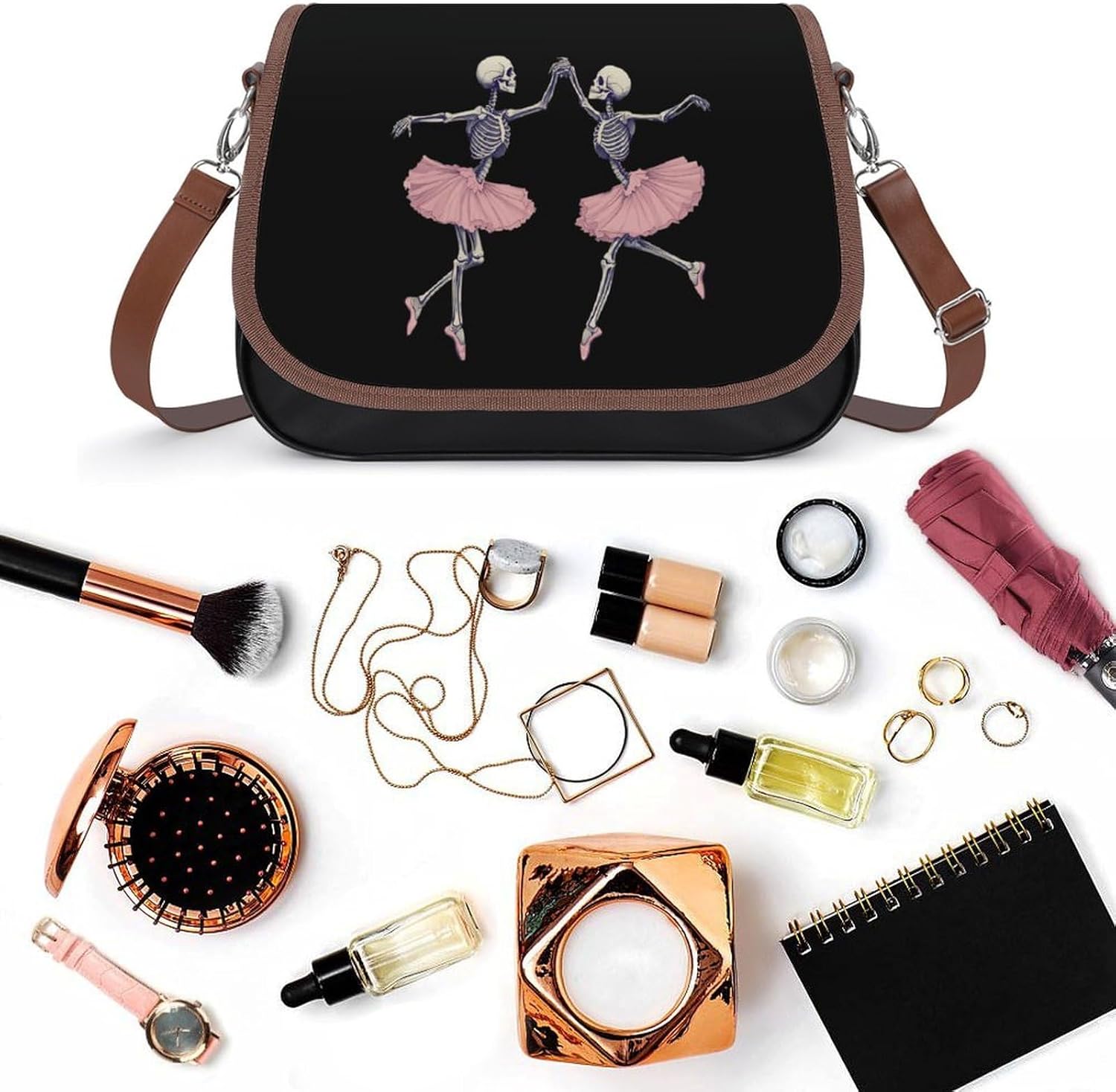 Skull Skeleton Ballet Dancing Women's Crossbody Bags Leather Messenger Handbag Small Shoulder Bag Purse