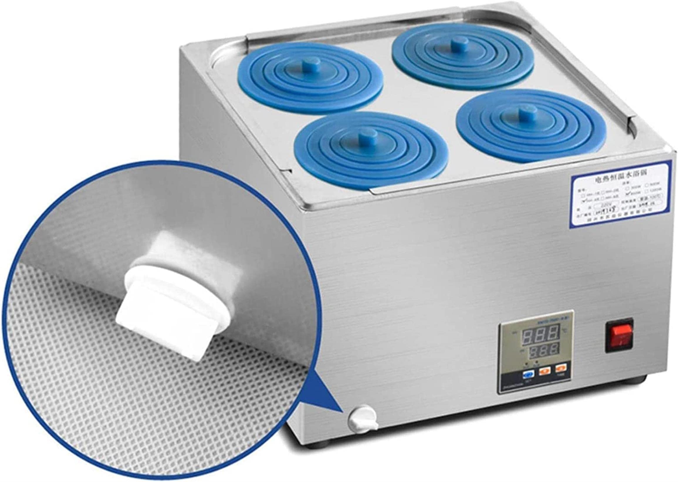 Baño María de Laboratorio con Pantalla Digital eléctrica, baño María termostático Digital, Calentador de baño María eléctrico de 2/4/6 Orificios con Tapa Protectora Ajustable.
