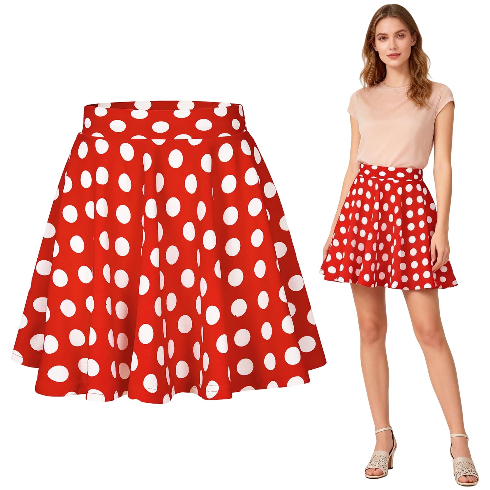 Disfraz de ratón para mujer, falda de los años 50, rojos y blancos, para carnaval, Halloween, cosplay