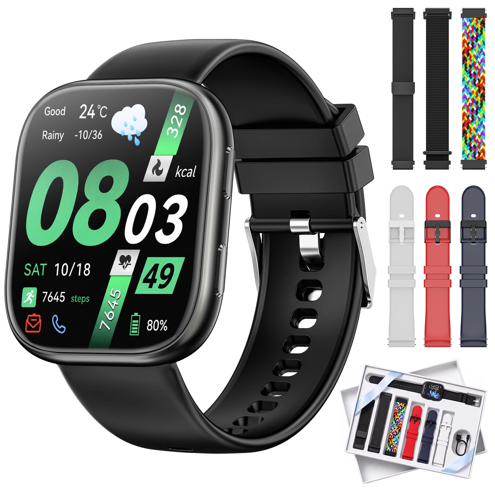 Hwagol smartwatch T8 Black -IT Smartwatch Damen Herren, 1.83" HD Fitnessuhr mit Telefonfunktion, Fitness Tracker mit SpO2 Pulsmesser Schlafmonitor Schrittzähler, 110+ Sportmodi Sportuhr