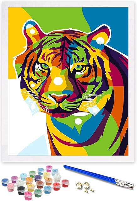 ifymei Paint by Numbers for Adults, Children, Beginners, DIY Gift Arts Kits with Brushes and Acrylic Pigment, 16x20 Inch Colorful Tiger [Without Frame]