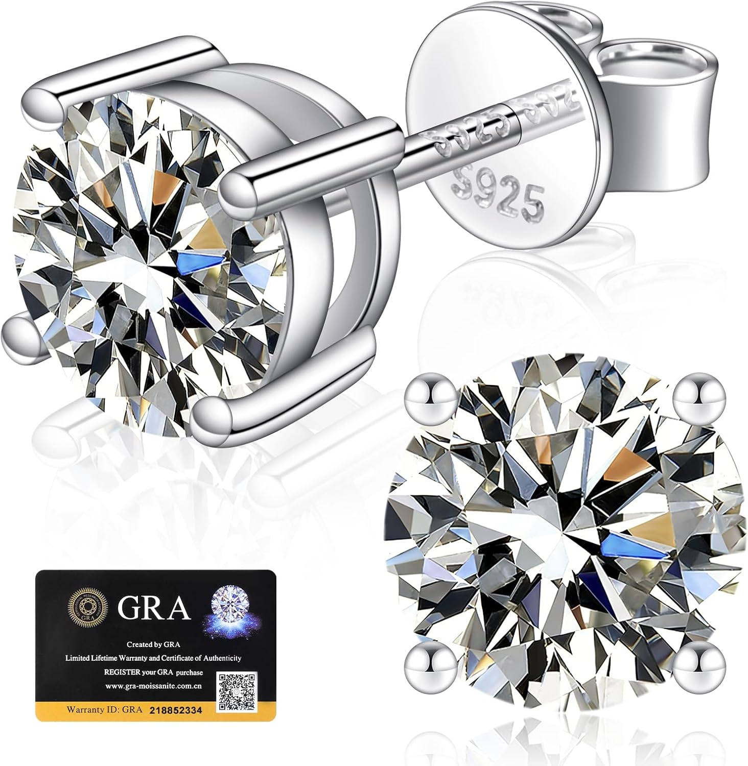 Moissanite Stud Earrings for Women Men, White Gold Plated 925 Sterling Silver D Color Lab Created Diamond Moissanite Earrings